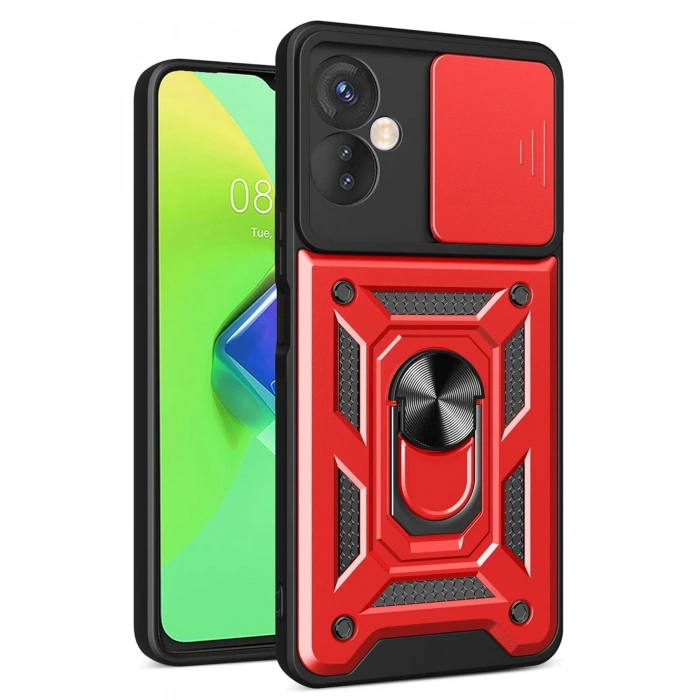 Mey İthalat®  İnfinix Hot 30 4G Kılıf Pars Lens Yüzüklü Silikon - Kırmızı