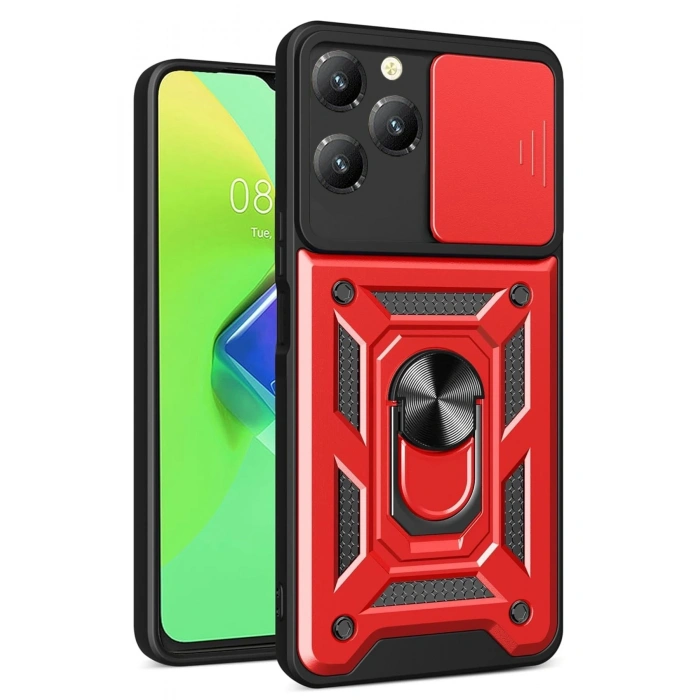 Mey İthalat®  İnfinix Hot 40 Pro Kılıf Pars Lens Yüzüklü Silikon - Kırmızı