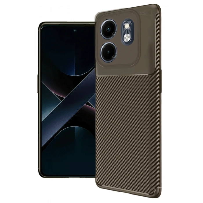 Mey İthalat®  İnfinix Smart 9 Kılıf Auto Focus Karbon Kapak - Kahverengi