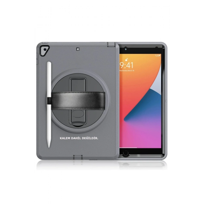 Mey İthalat®   iPad 10.2 (7.nesil) Kılıf Hand Strap Tablet Kılıfı - Gri