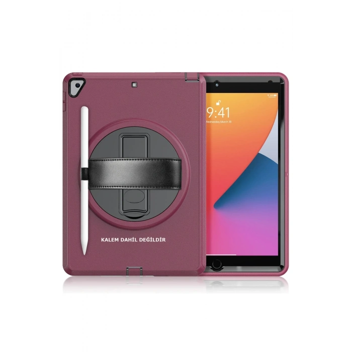 Mey İthalat®   iPad 10.2 (7.nesil) Kılıf Hand Strap Tablet Kılıfı - Mürdüm