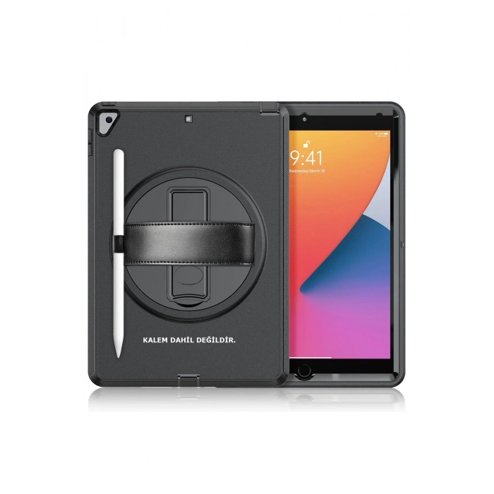 Mey İthalat®   iPad 10.2 (7.nesil) Kılıf Hand Strap Tablet Kılıfı - Siyah