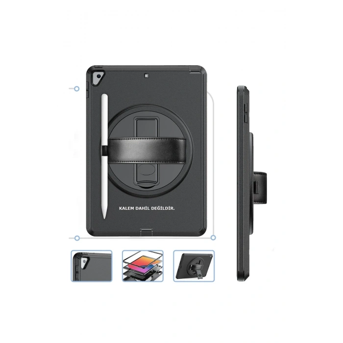 Mey İthalat®   iPad 10.2 (7.nesil) Kılıf Hand Strap Tablet Kılıfı - Siyah