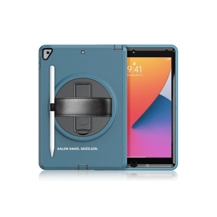 Mey İthalat®   iPad 10.2 (7.nesil) Kılıf Hand Strap Tablet Kılıfı - Turkuaz