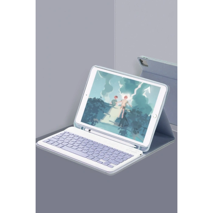 Mey İthalat®   iPad Air 11 (2024) Kılıf KC01 Smart Klavyeli Tablet Kılıfı - Lacivert