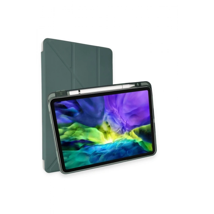 Mey İthalat®   iPad Air 4 10.9 Kılıf Kalemlikli Mars Tablet Kılıfı - Koyu Yeşil