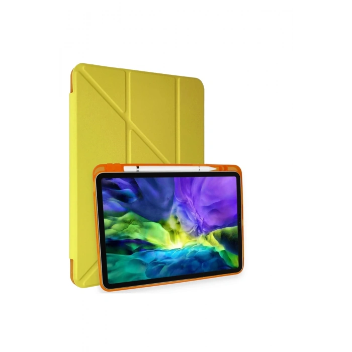 Mey İthalat®   iPad Pro 11 (2018) Kılıf Kalemlikli Mars Tablet Kılıfı - Açık Sarı