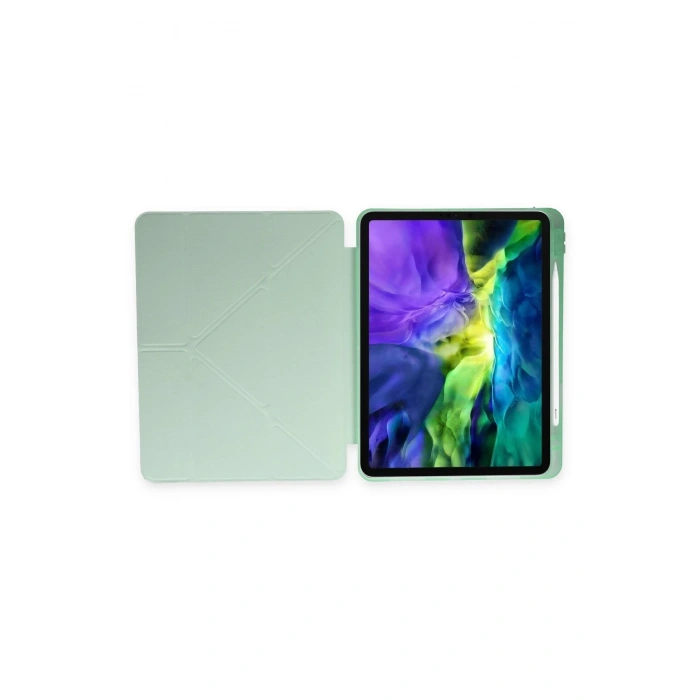 Mey İthalat®   iPad Pro 11 (2024) Kılıf Kalemlikli Mars Tablet Kılıfı - Açık Yeşil