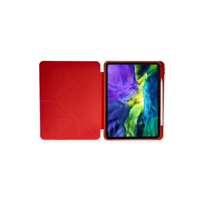 Mey İthalat®   iPad Pro 11 (2024) Kılıf Kalemlikli Mars Tablet Kılıfı - Kırmızı