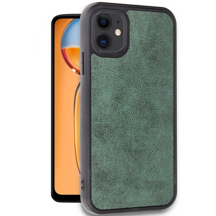 Mey İthalat®   iPhone 11 Kılıf Aras Deri Kapak - Koyu Yeşil