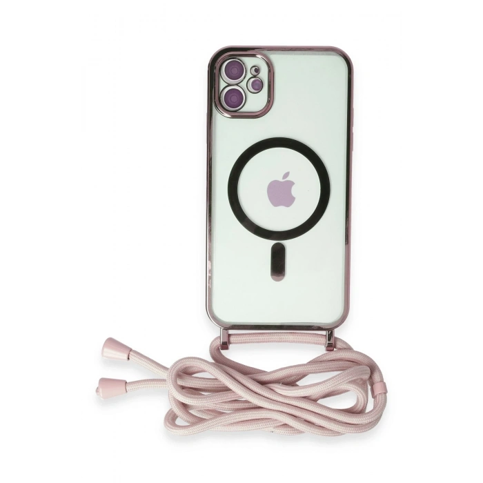Mey İthalat®   iPhone 11 Kılıf Divo Lazer Askılı Magsafe Kapak - Pembe