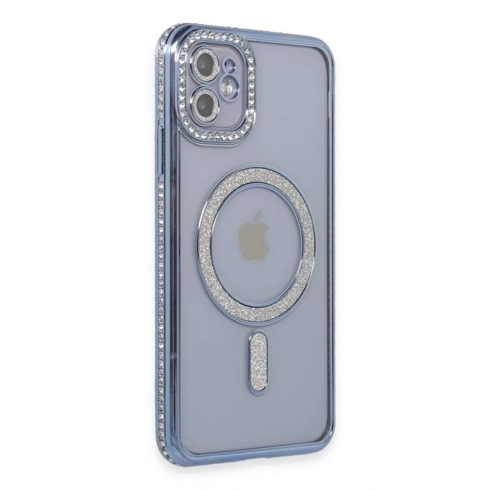Mey İthalat®   iPhone 11 Kılıf Joke Simli Magneticsafe Kılıf - Mavi