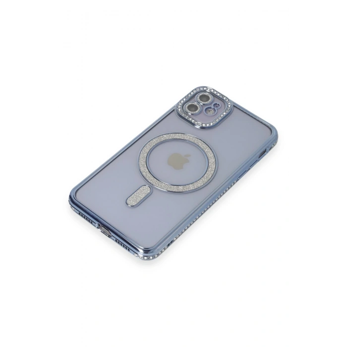 Mey İthalat®   iPhone 11 Kılıf Joke Simli Magneticsafe Kılıf - Mavi
