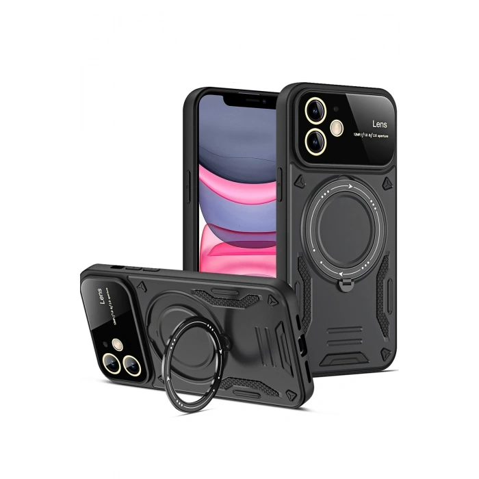Mey İthalat®   iPhone 11 Kılıf Joy Lens Standlı Kapak - Siyah