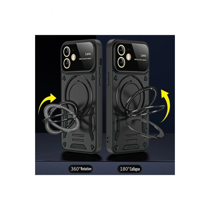 Mey İthalat®   iPhone 11 Kılıf Joy Lens Standlı Kapak - Siyah