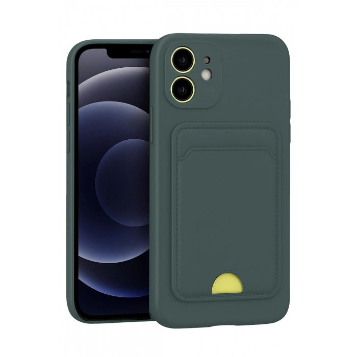 Mey İthalat®   iPhone 11 Kılıf Kelvin Kartvizitli Silikon - Koyu Yeşil
