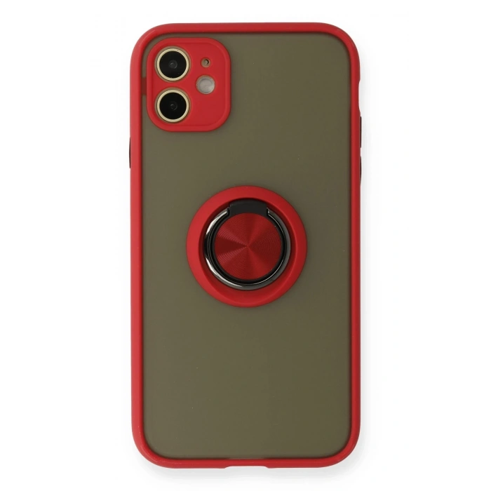 Mey İthalat®   iPhone 11 Kılıf Montreal Yüzüklü Silikon Kapak - Kırmızı