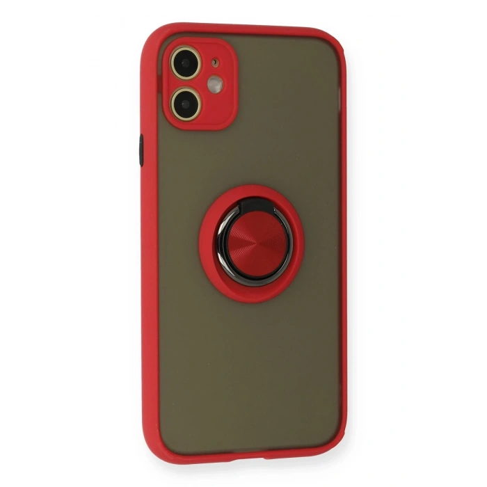 Mey İthalat®   iPhone 11 Kılıf Montreal Yüzüklü Silikon Kapak - Kırmızı