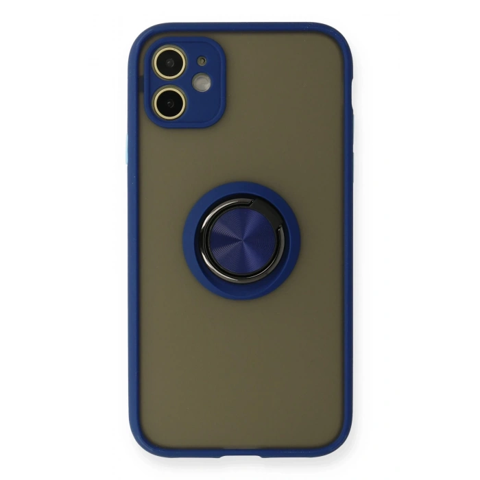 Mey İthalat®   iPhone 11 Kılıf Montreal Yüzüklü Silikon Kapak - Lacivert