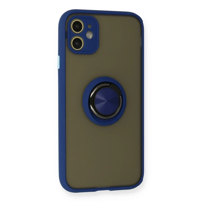 Mey İthalat®   iPhone 11 Kılıf Montreal Yüzüklü Silikon Kapak - Lacivert