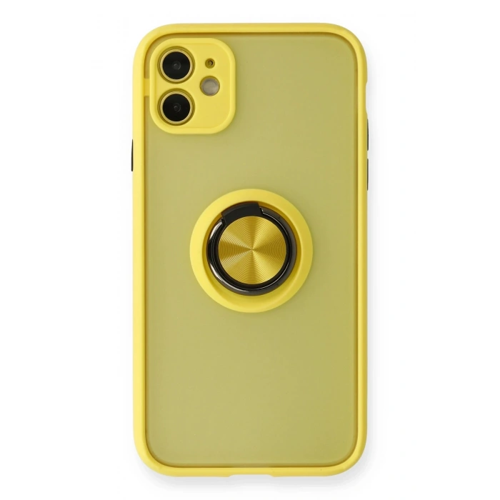 Mey İthalat®   iPhone 11 Kılıf Montreal Yüzüklü Silikon Kapak - Sarı