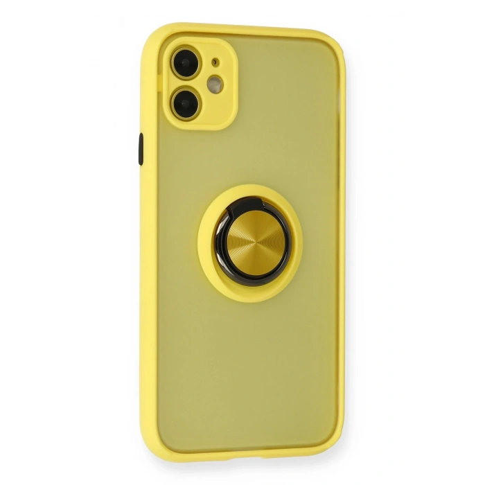 Mey İthalat®   iPhone 11 Kılıf Montreal Yüzüklü Silikon Kapak - Sarı