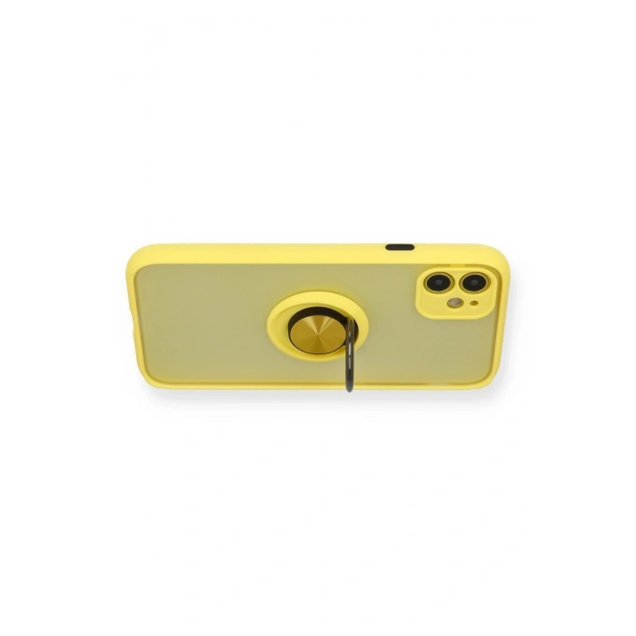 Mey İthalat®   iPhone 11 Kılıf Montreal Yüzüklü Silikon Kapak - Sarı