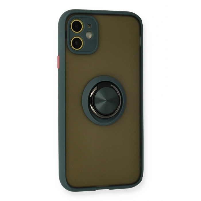 Mey İthalat®   iPhone 11 Kılıf Montreal Yüzüklü Silikon Kapak - Yeşil