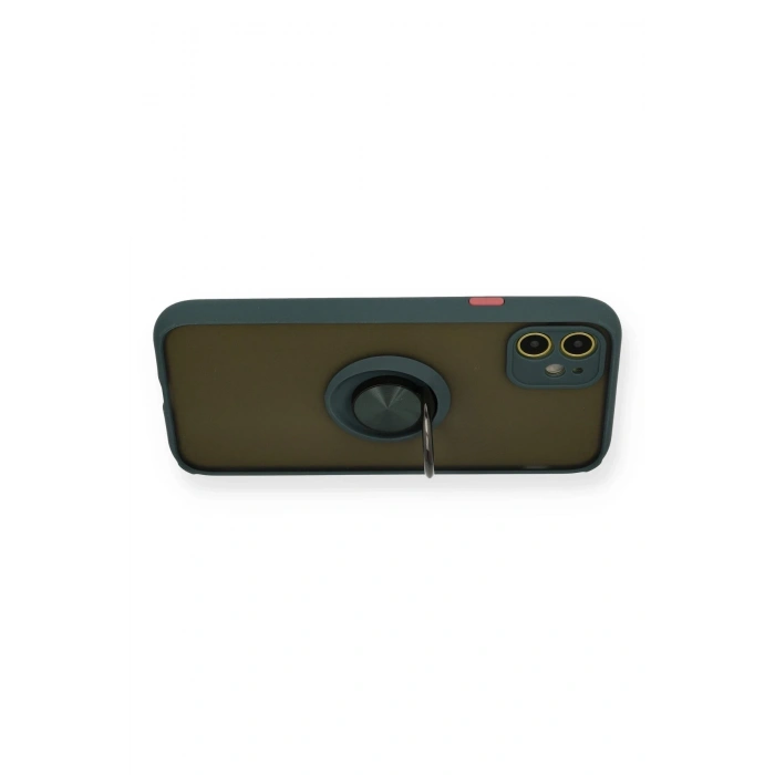 Mey İthalat®   iPhone 11 Kılıf Montreal Yüzüklü Silikon Kapak - Yeşil