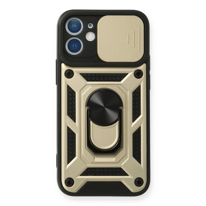 Mey İthalat®   iPhone 11 Kılıf Pars Lens Yüzüklü Silikon - Gold
