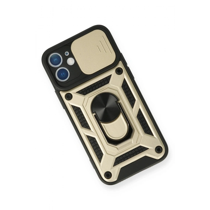 Mey İthalat®   iPhone 11 Kılıf Pars Lens Yüzüklü Silikon - Gold