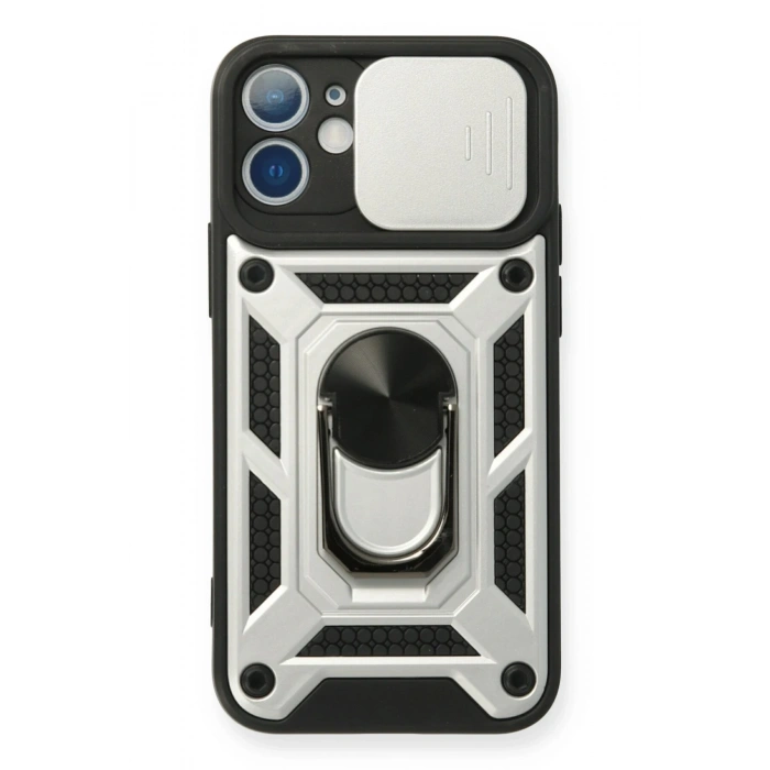 Mey İthalat®   iPhone 11 Kılıf Pars Lens Yüzüklü Silikon - Gümüş