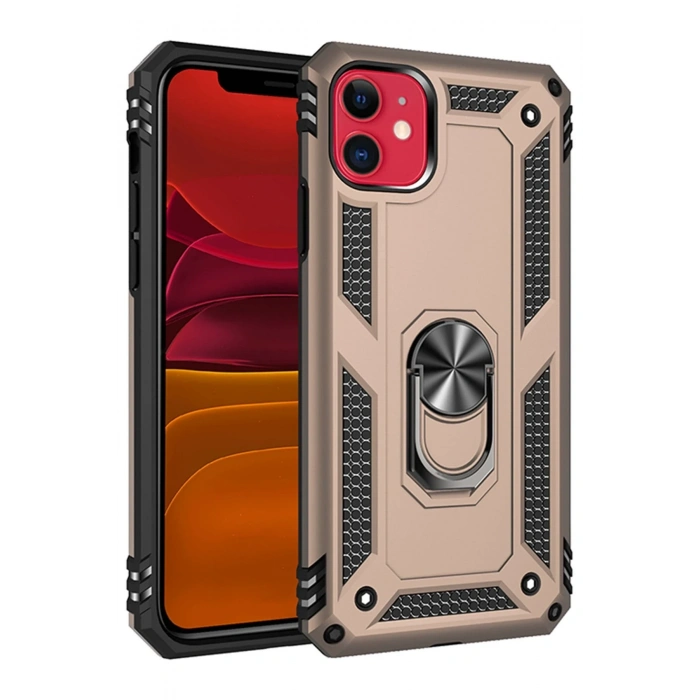 Mey İthalat®   iPhone 11 Kılıf Sofya Yüzüklü Silikon Kapak - Gold