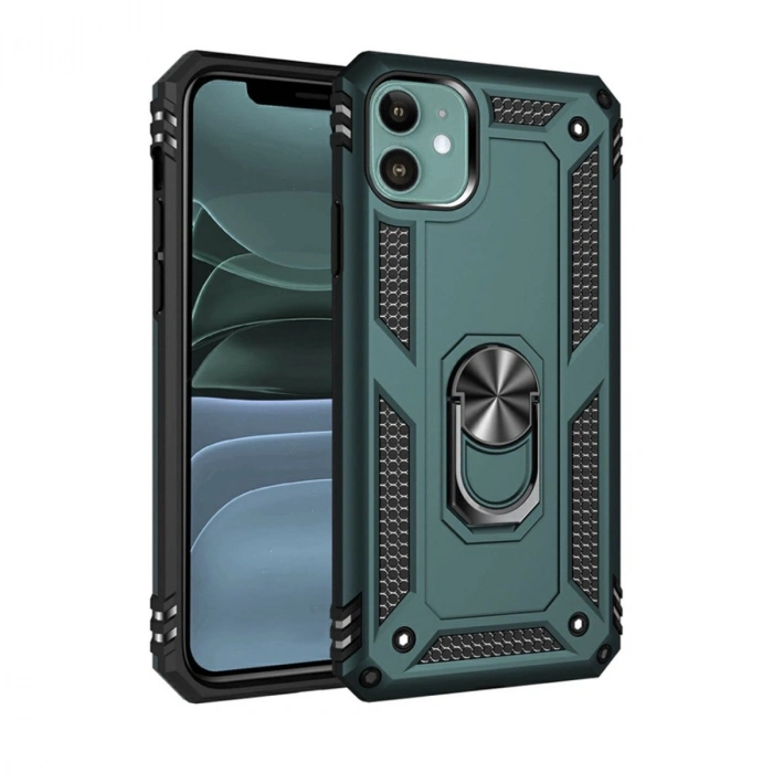 Mey İthalat®   iPhone 11 Kılıf Sofya Yüzüklü Silikon Kapak - Yeşil