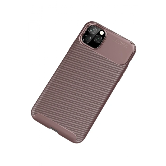 Mey İthalat®   iPhone 11 Pro Kılıf Auto Focus Karbon Kapak - Kahverengi