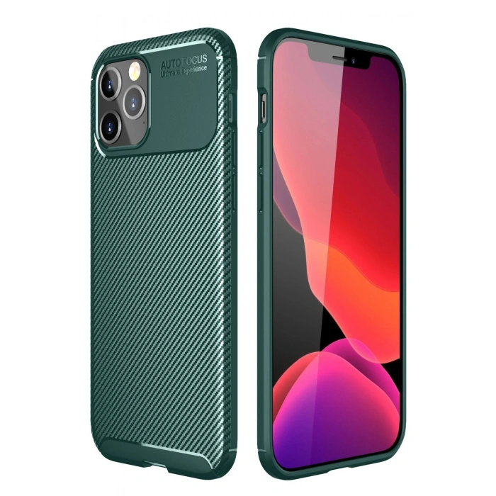 Mey İthalat®   iPhone 11 Pro Kılıf Auto Focus Karbon Kapak - Yeşil