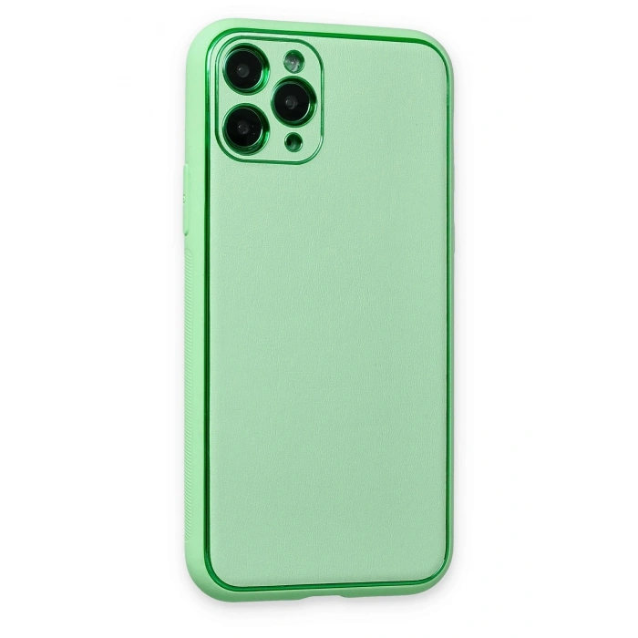 Mey İthalat®   iPhone 11 Pro Kılıf Coco Deri Silikon Kapak - Açık Yeşil