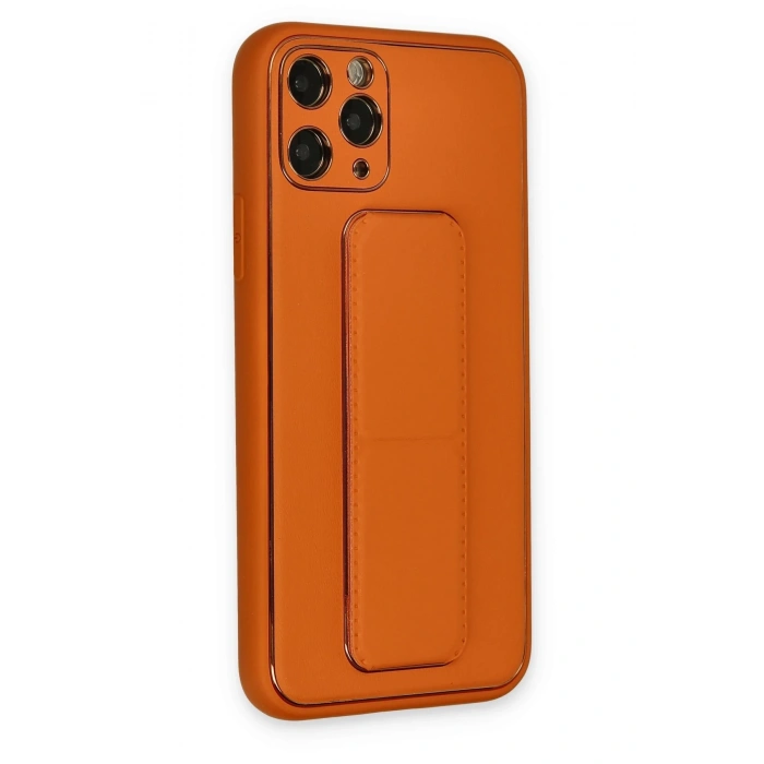 Mey İthalat®   iPhone 11 Pro Kılıf Coco Deri Standlı Kapak - Turuncu