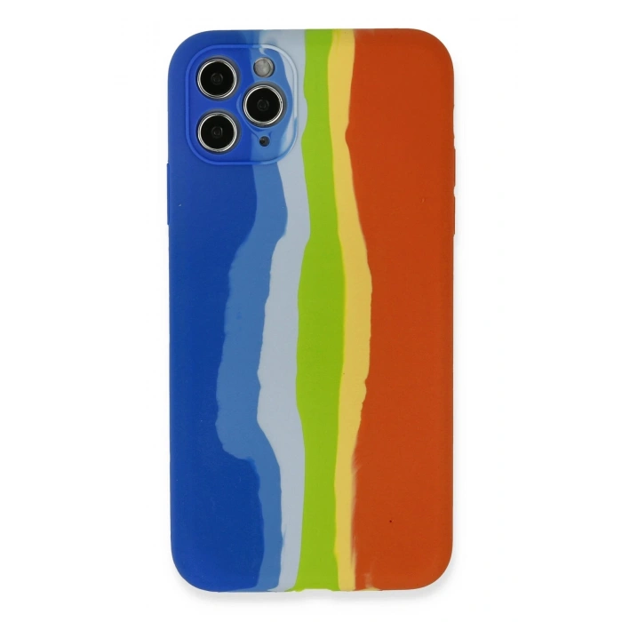 Mey İthalat®   iPhone 11 Pro Kılıf Ebruli Lansman Silikon - Mavi-Turuncu