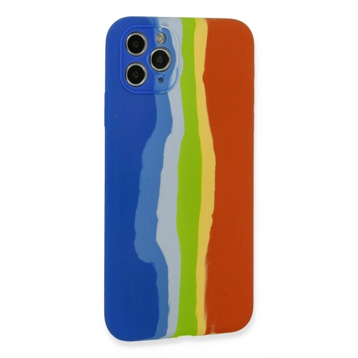 Mey İthalat®   iPhone 11 Pro Kılıf Ebruli Lansman Silikon - Mavi-Turuncu
