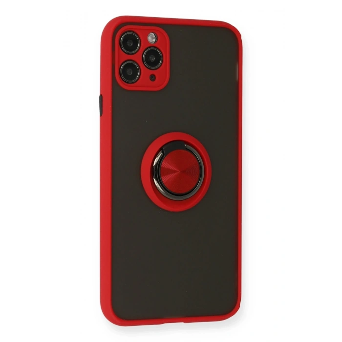 Mey İthalat®   iPhone 11 Pro Kılıf Montreal Yüzüklü Silikon Kapak - Kırmızı