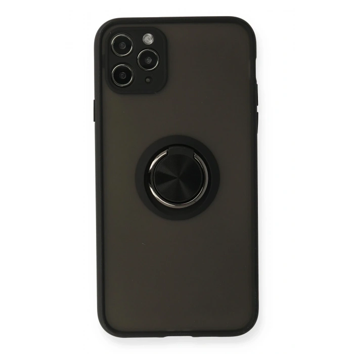 Mey İthalat®   iPhone 11 Pro Kılıf Montreal Yüzüklü Silikon Kapak - Siyah