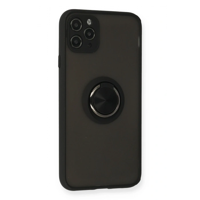 Mey İthalat®   iPhone 11 Pro Kılıf Montreal Yüzüklü Silikon Kapak - Siyah