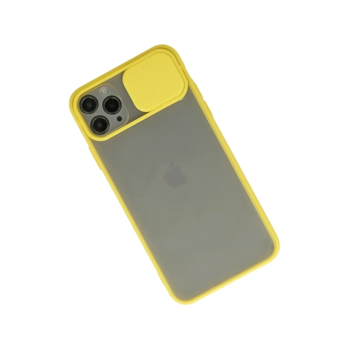 Mey İthalat®   iPhone 11 Pro Kılıf Palm Buzlu Kamera Sürgülü Silikon - Sarı