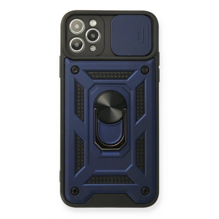 Mey İthalat®   iPhone 11 Pro Kılıf Pars Lens Yüzüklü Silikon - Lacivert