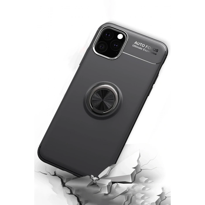 Mey İthalat®   iPhone 11 Pro Kılıf Range Yüzüklü Silikon - Siyah