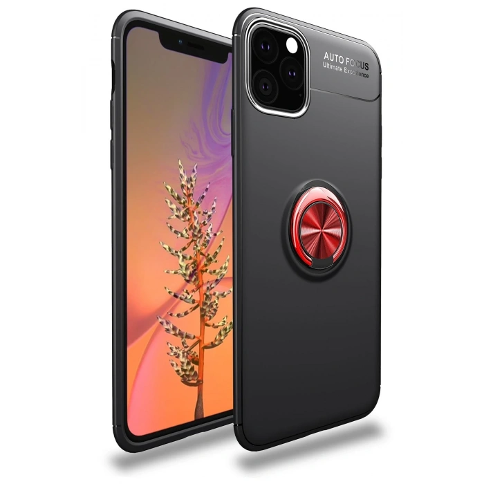 Mey İthalat®   iPhone 11 Pro Kılıf Range Yüzüklü Silikon - Siyah-Kırmızı