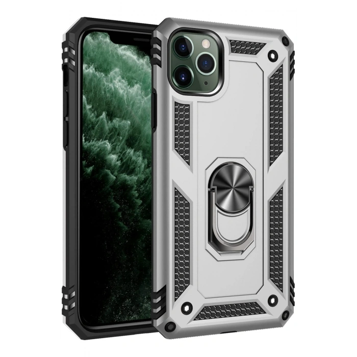 Mey İthalat®   iPhone 11 Pro Kılıf Sofya Yüzüklü Silikon Kapak - Gümüş