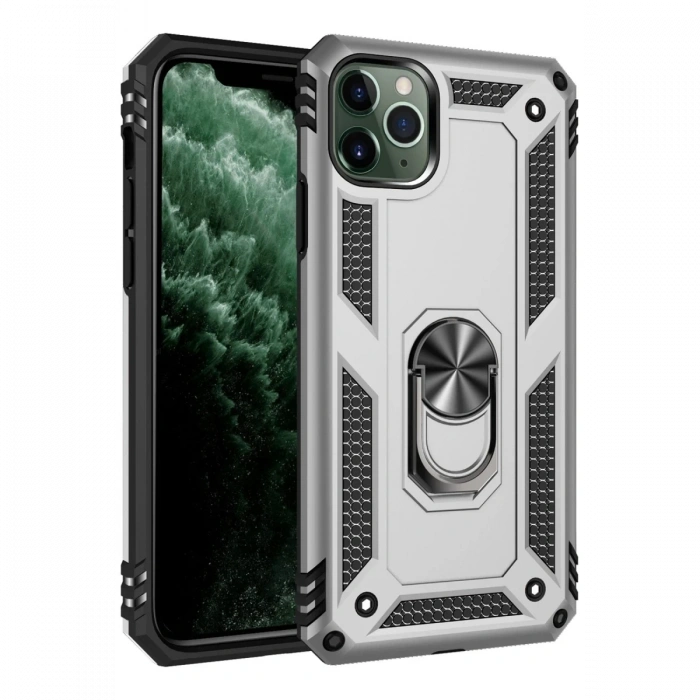 Mey İthalat®   iPhone 11 Pro Kılıf Sofya Yüzüklü Silikon Kapak - Gümüş