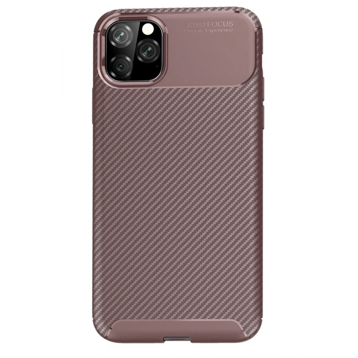 Mey İthalat®   iPhone 11 Pro Max Kılıf Auto Focus Karbon Kapak - Kahverengi